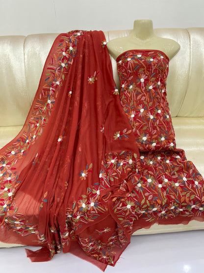 Indian Kacha Bor Jaal 2-Piece Suit | Unstitched Chiffon