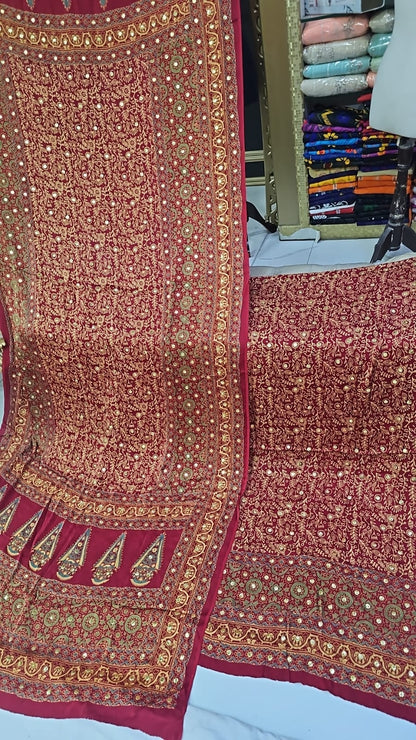 Handmade Ajrak & Kamdani Mukesh Work Traditional 3-Piece Festive Dress | New Arrival