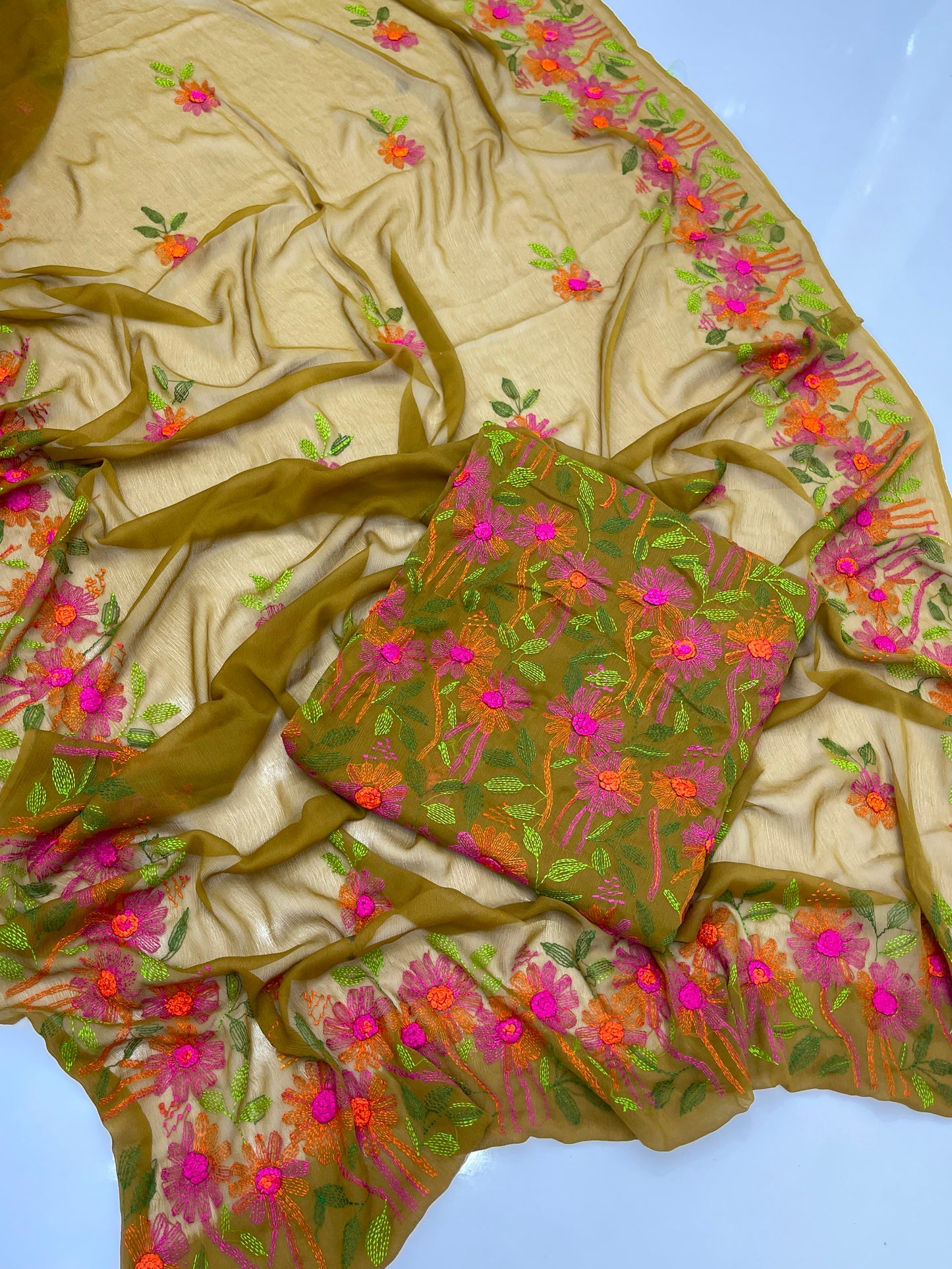 Indian Kacha Bor Jaal 2-Piece Suit | Unstitched Chiffon