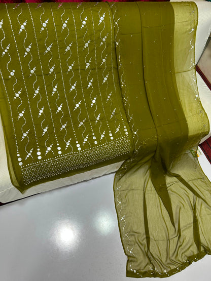 Luxury Heavy Mukesh Jaal Work Suit | Premium Soft Bamber Chiffon 2-Piece