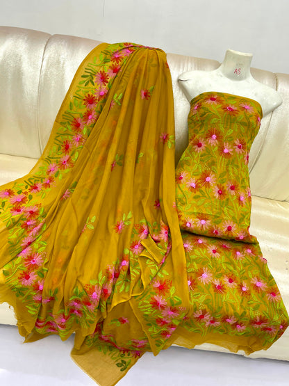 Indian Kacha Bor Jaal 2-Piece Suit | Unstitched Chiffon