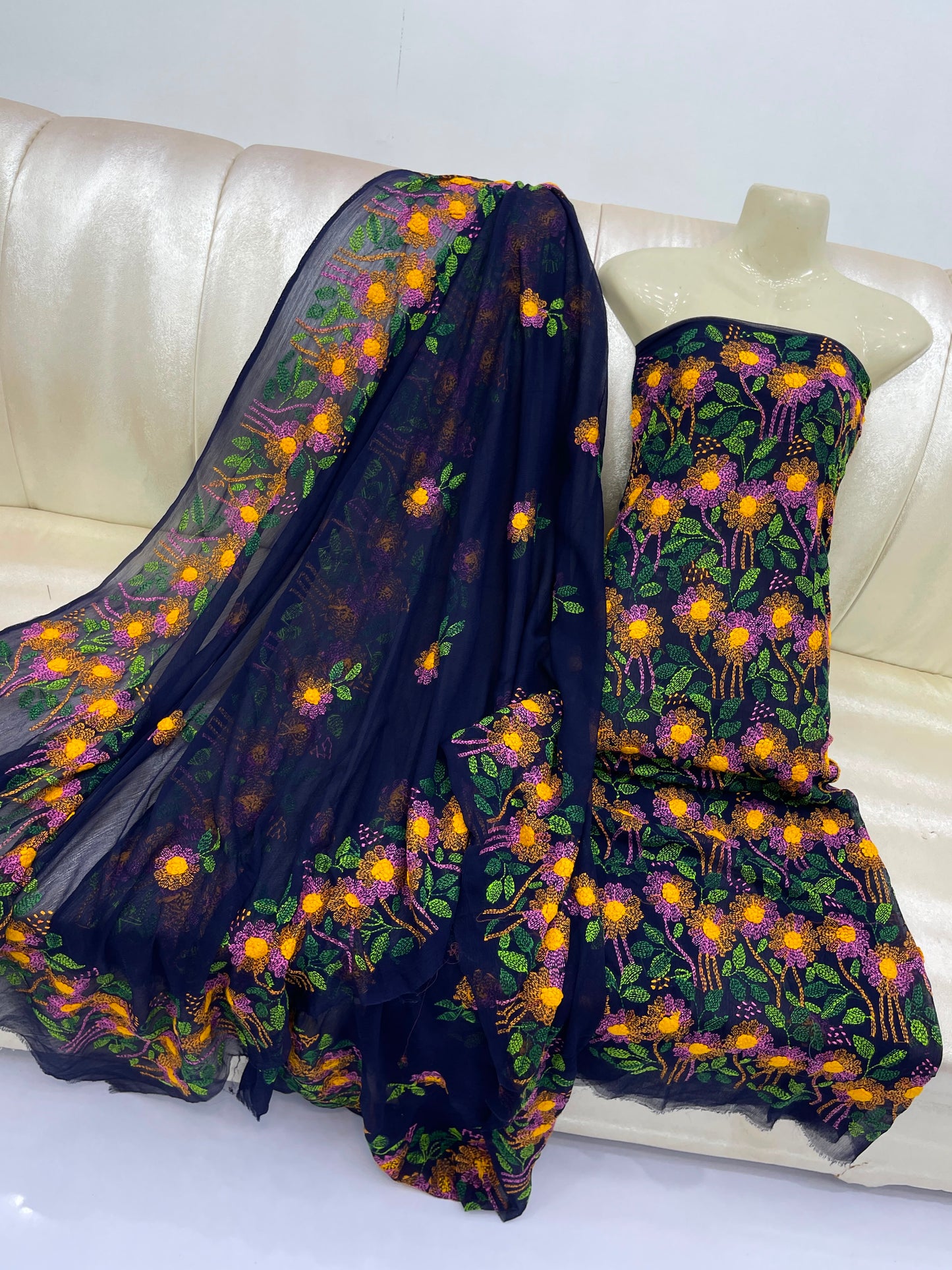 Indian Kacha Bor Jaal 2-Piece Suit | Unstitched Chiffon