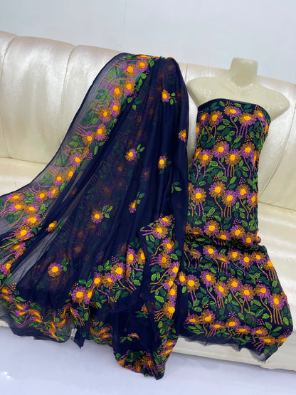 Indian Kacha Bor Jaal 2-Piece Suit | Unstitched Chiffon