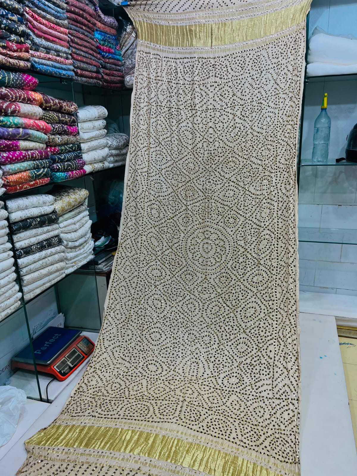 Pure Indian Gajji Silk Dupatta with Premium Golden & Silver Mukesh Work