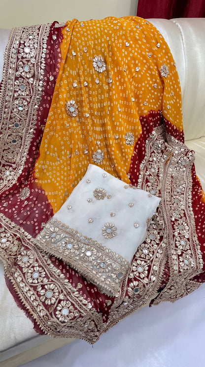 Hand-Embroidered Chunri Mirror & Gotta Jaal Bamber Chiffon Shirt & Dupatta