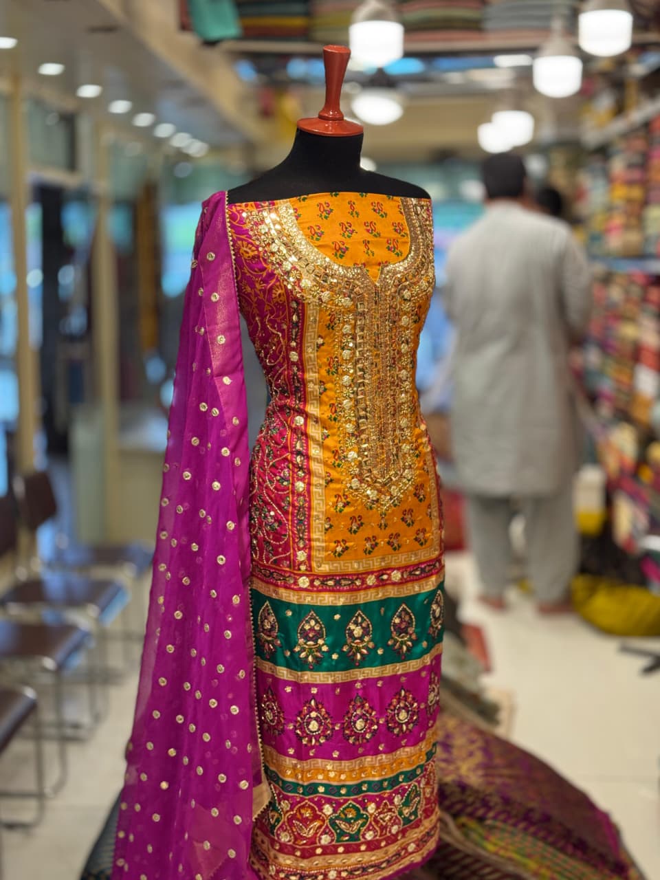 Heavy Embroidered Pure Silk Shirt with Gotta, Mirror & Sequence Work | 3-Piece Unstitched Suit