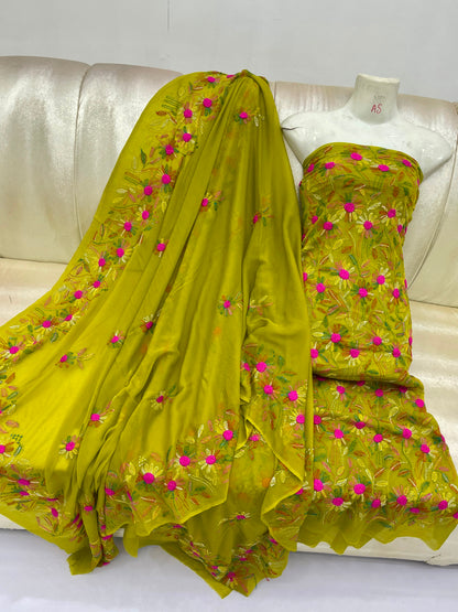 Indian Kacha Bor Jaal 2-Piece Suit | Unstitched Chiffon