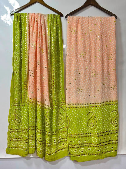 Handmade Chunri Mukaish Shamoz Silk Suit
