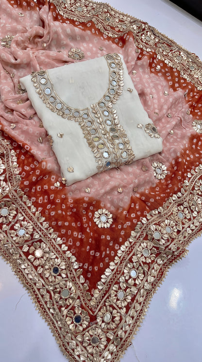 Hand-Embroidered Chunri Mirror & Gotta Jaal Bamber Chiffon Shirt & Dupatta