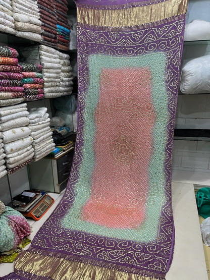 Pure Indian Gajji Silk Dupatta with Premium Golden & Silver Mukesh Work