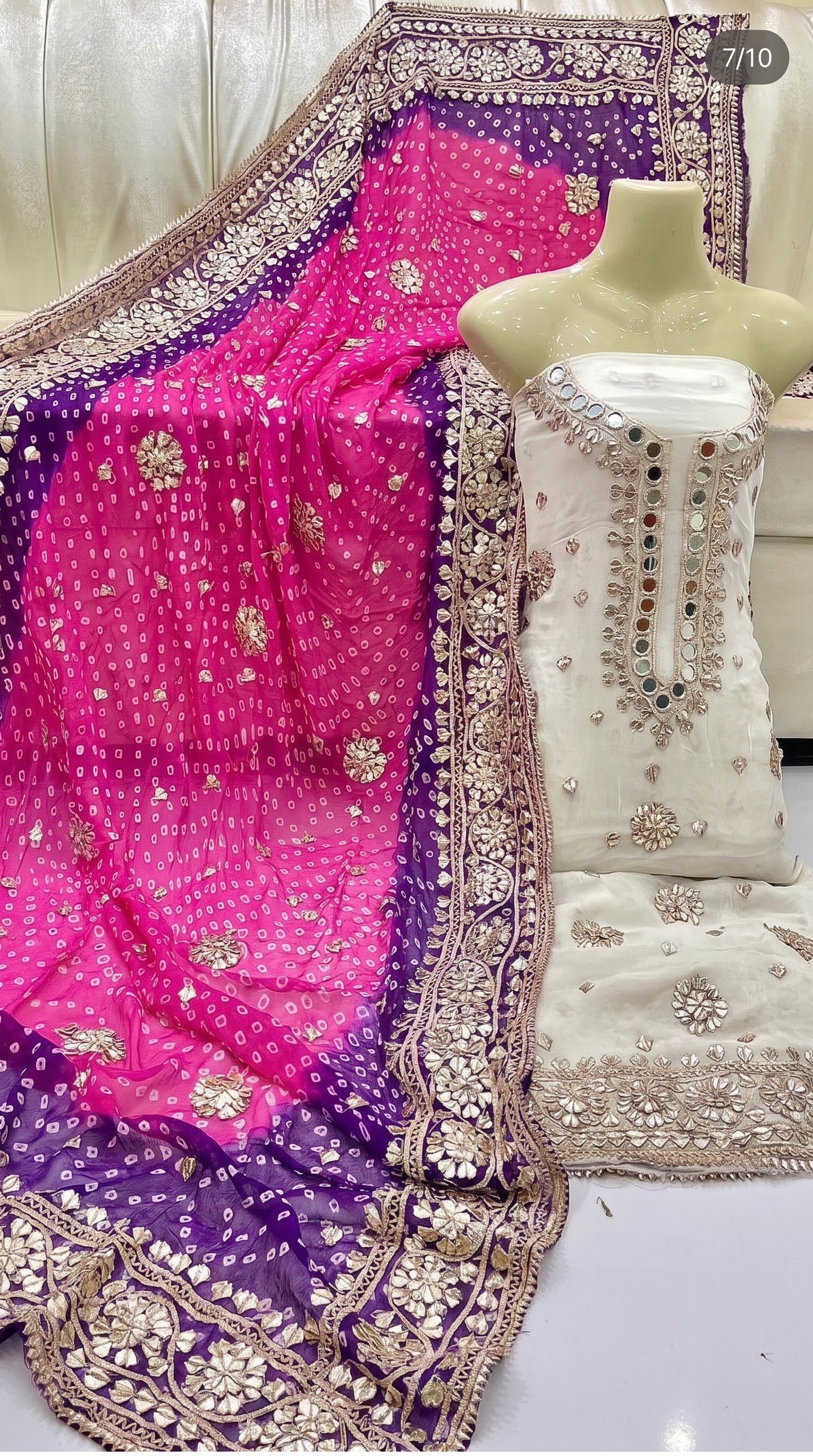 Hand-Embroidered Chunri Mirror & Gotta Jaal Bamber Chiffon Shirt & Dupatta