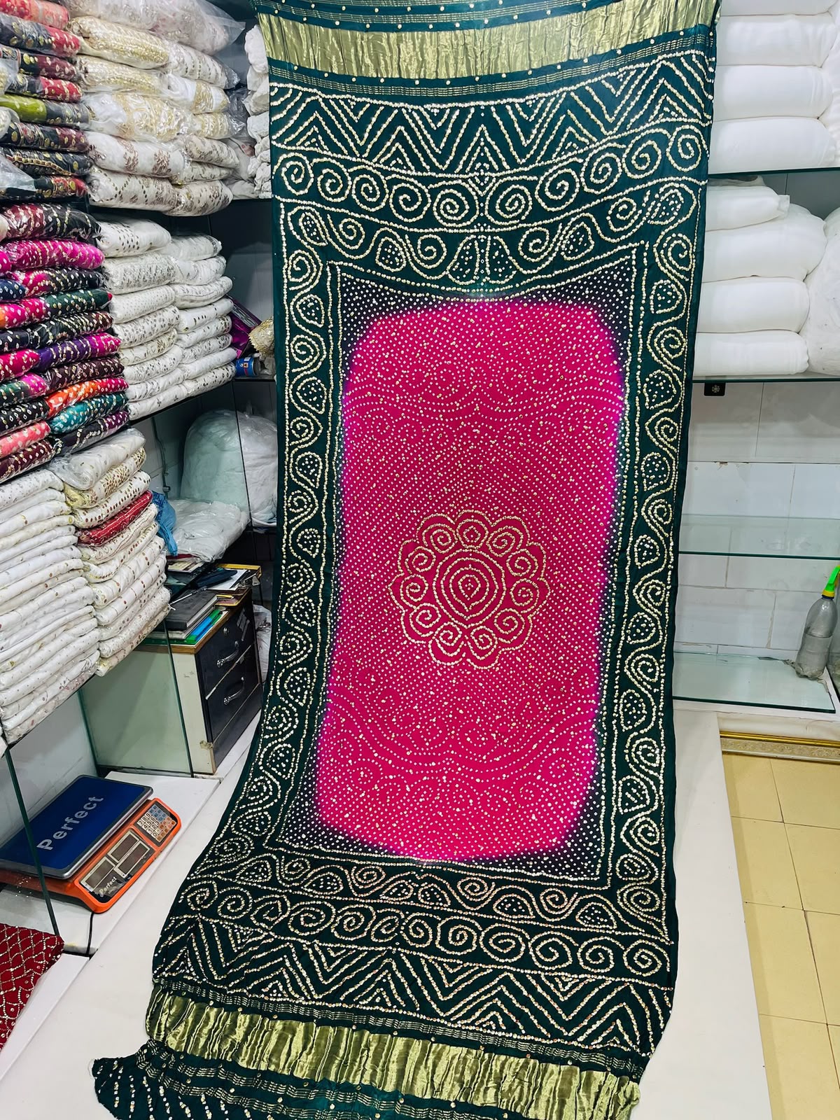 Pure Indian Gajji Silk Dupatta with Premium Golden & Silver Mukesh Work