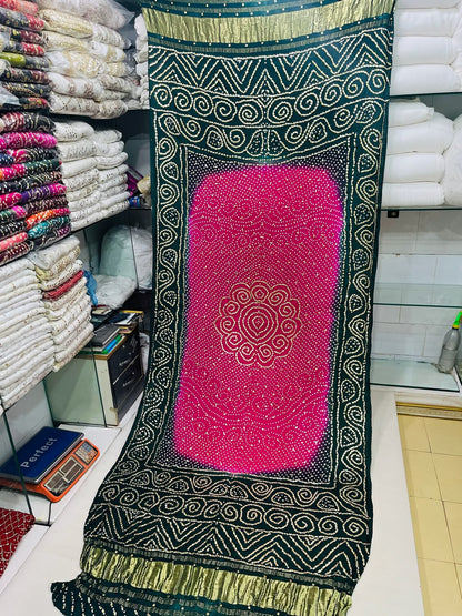 Pure Indian Gajji Silk Dupatta with Premium Golden & Silver Mukesh Work