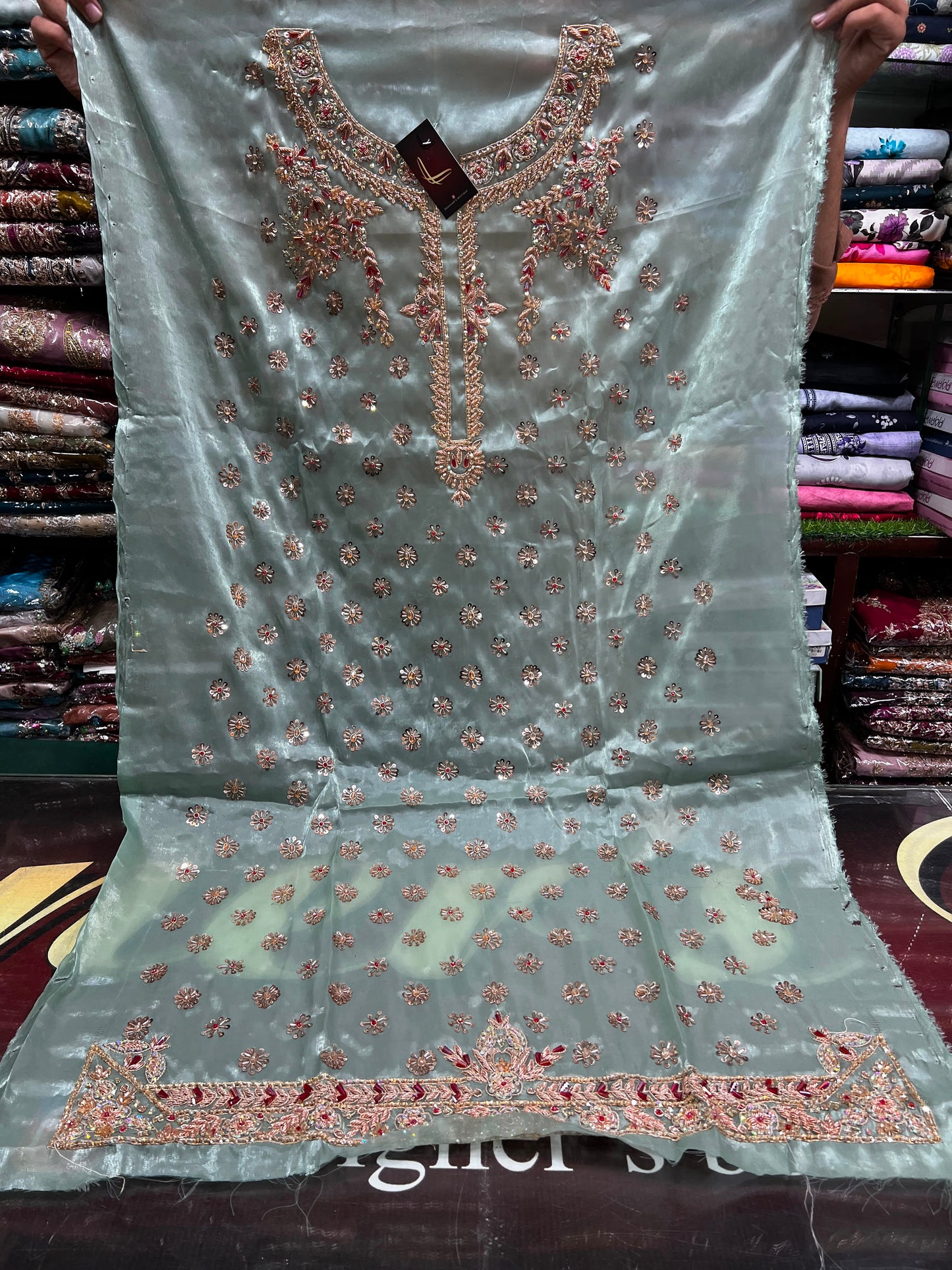 Embroidered Sheesha Silk 3PC Suit with Dupatta