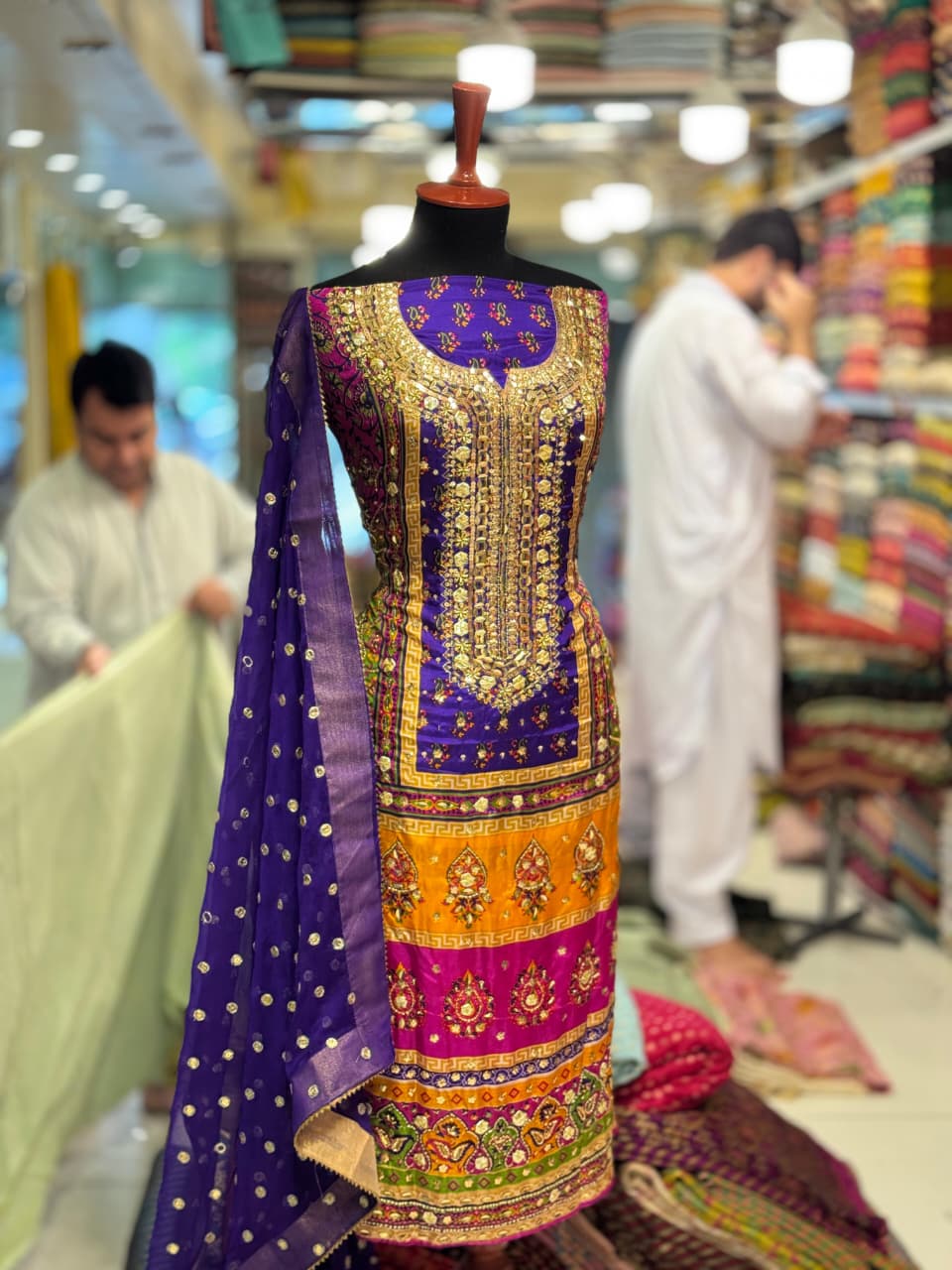Heavy Embroidered Pure Silk Shirt with Gotta, Mirror & Sequence Work | 3-Piece Unstitched Suit