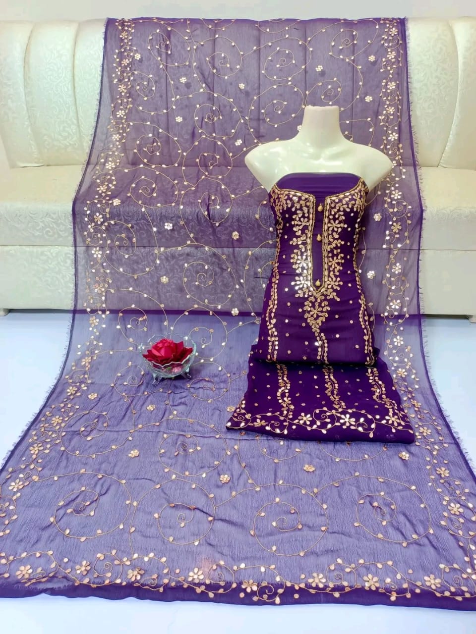 Handmade Press Gota Jaal Suit – Soft Bamber Chiffon 2-Pc