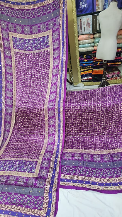 Handmade Ajrak & Kamdani Mukesh Work Traditional 3-Piece Festive Dress | New Arrival