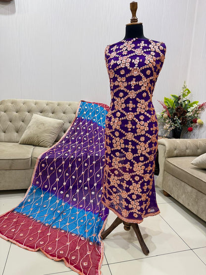 Handcrafted Pure Chiffon Gotta Work 2-Piece Suit | Heavy Jaal Shirt & Dupatta