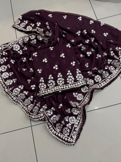 Handmade LCD Gotta Work Soft Bamber Chiffon Shirt & Dupatta | Dual-Sided Embroidery