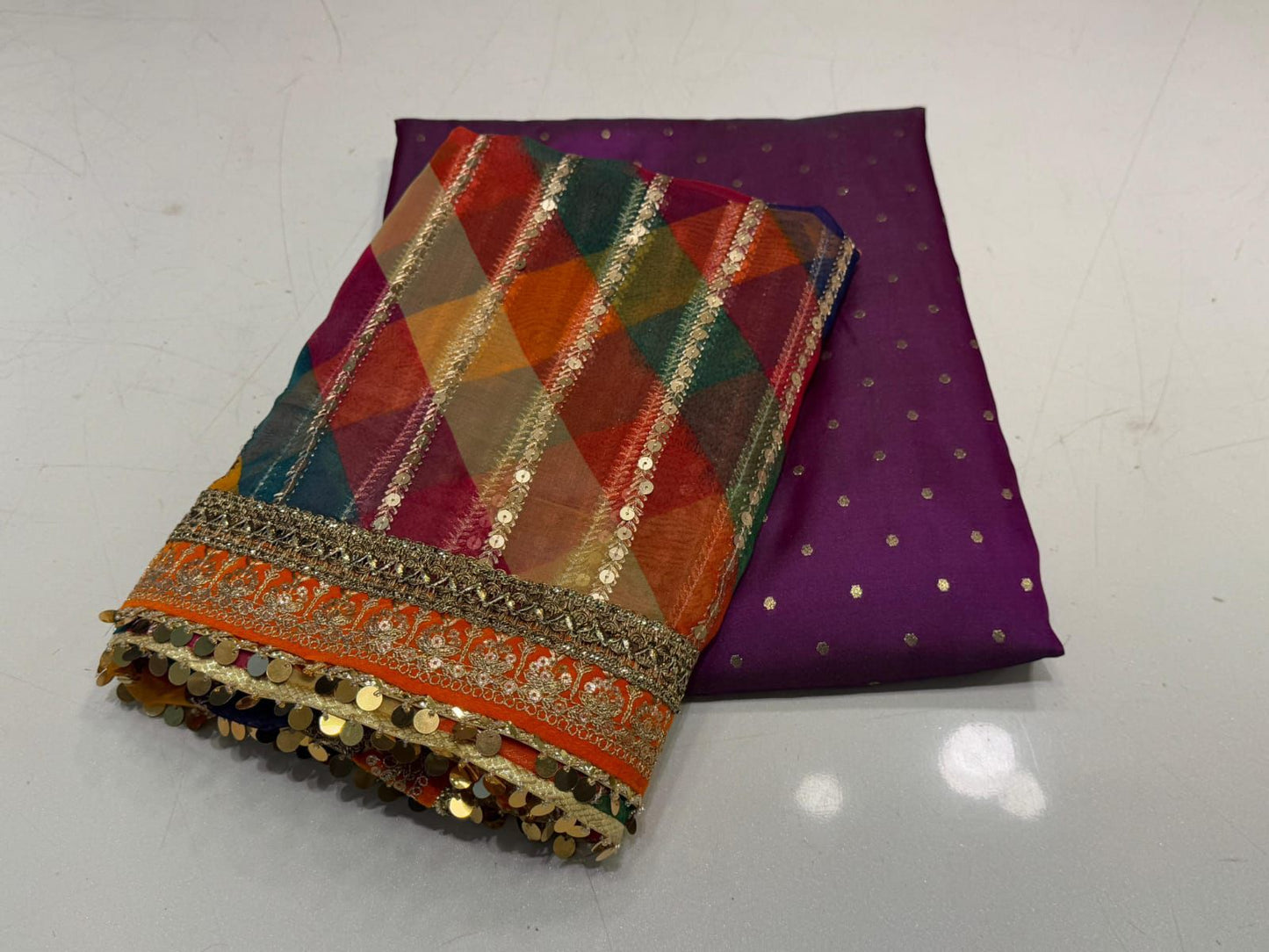 Dot Resham Unstitched 5-Yard Suit & Ready Dupatta