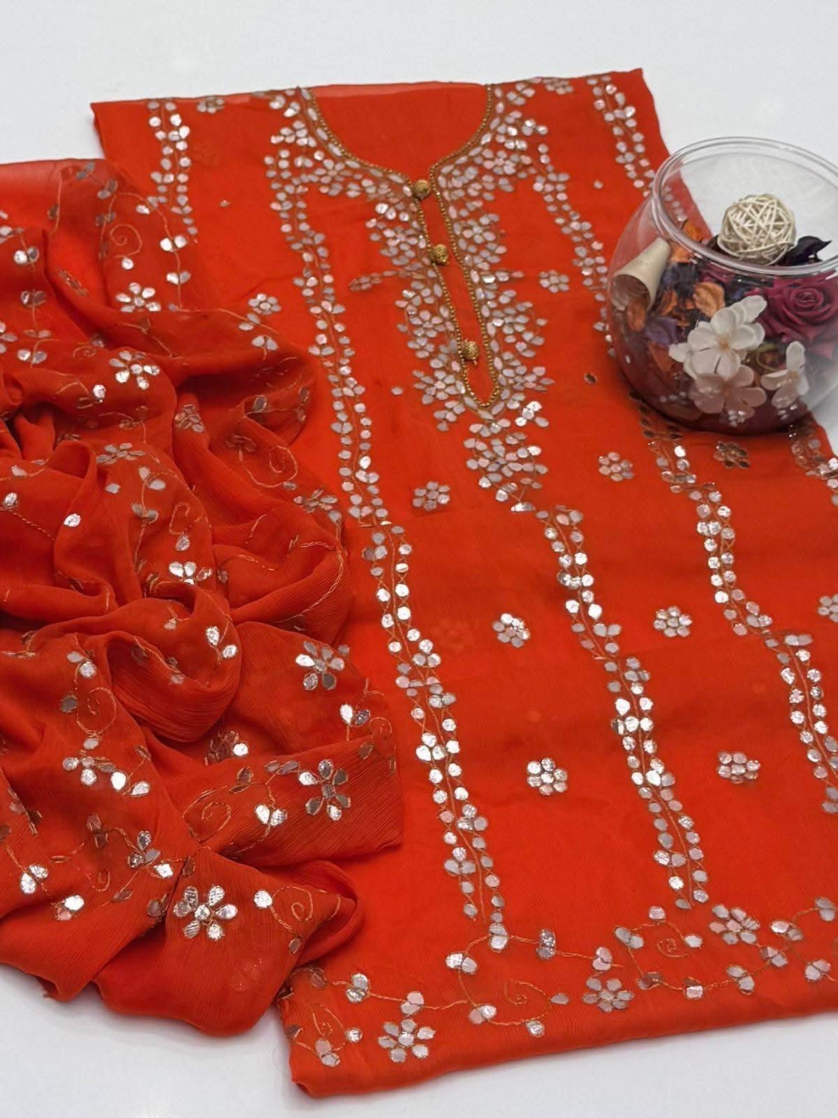 Handmade Press Gota Jaal Suit – Soft Bamber Chiffon 2-Pc