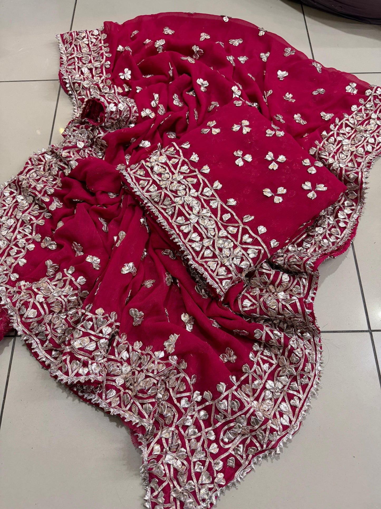 Handmade LCD Gotta Work Soft Bamber Chiffon Shirt & Dupatta | Dual-Sided Embroidery