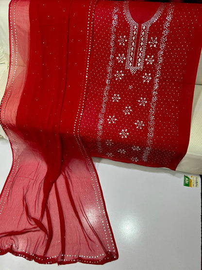 Pure Chiffon Handcrafted Mukesh & Kamdani Jaal Work Shirt with Four-Side Border Dupatta