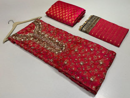 Latest Jamawar 3-Piece Suit with Hand Embroidery | Unstitched