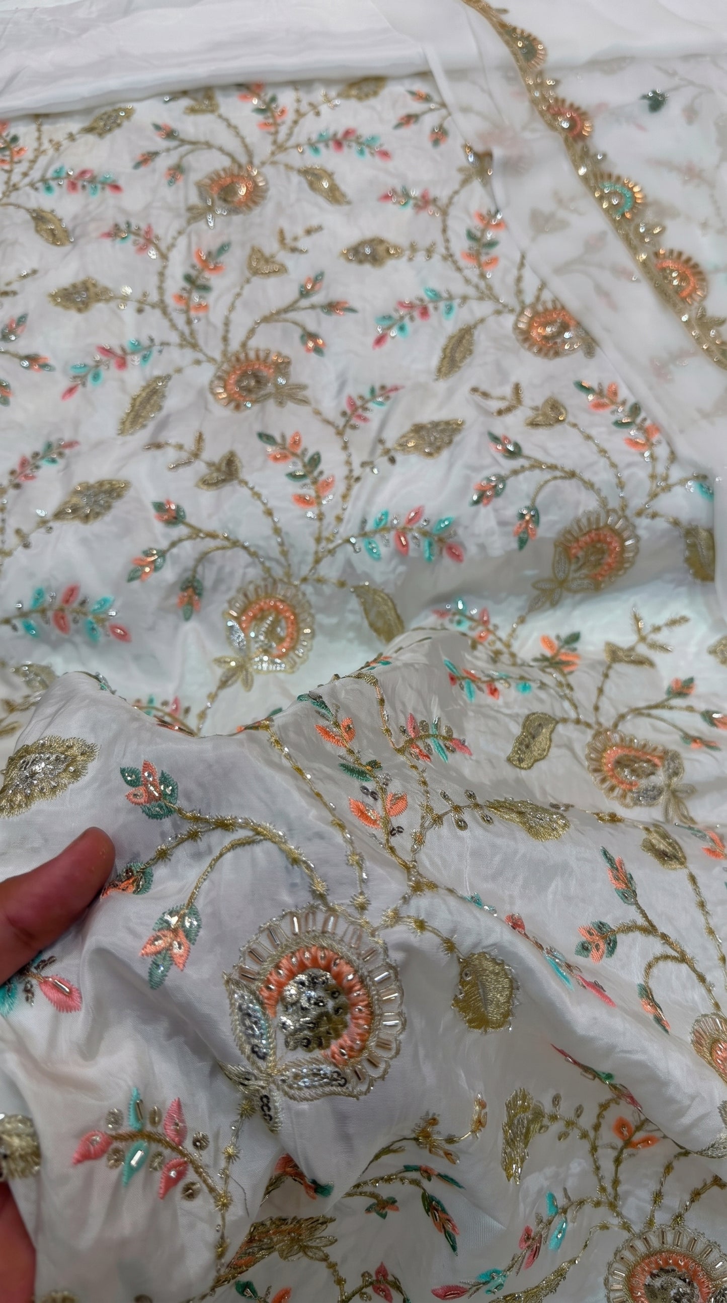 Dyeable Russian Silk Dress | Multicolor Cutdana Work & Medium Silk Dupatta