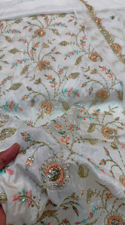 Dyeable Russian Silk Dress | Multicolor Cutdana Work & Medium Silk Dupatta