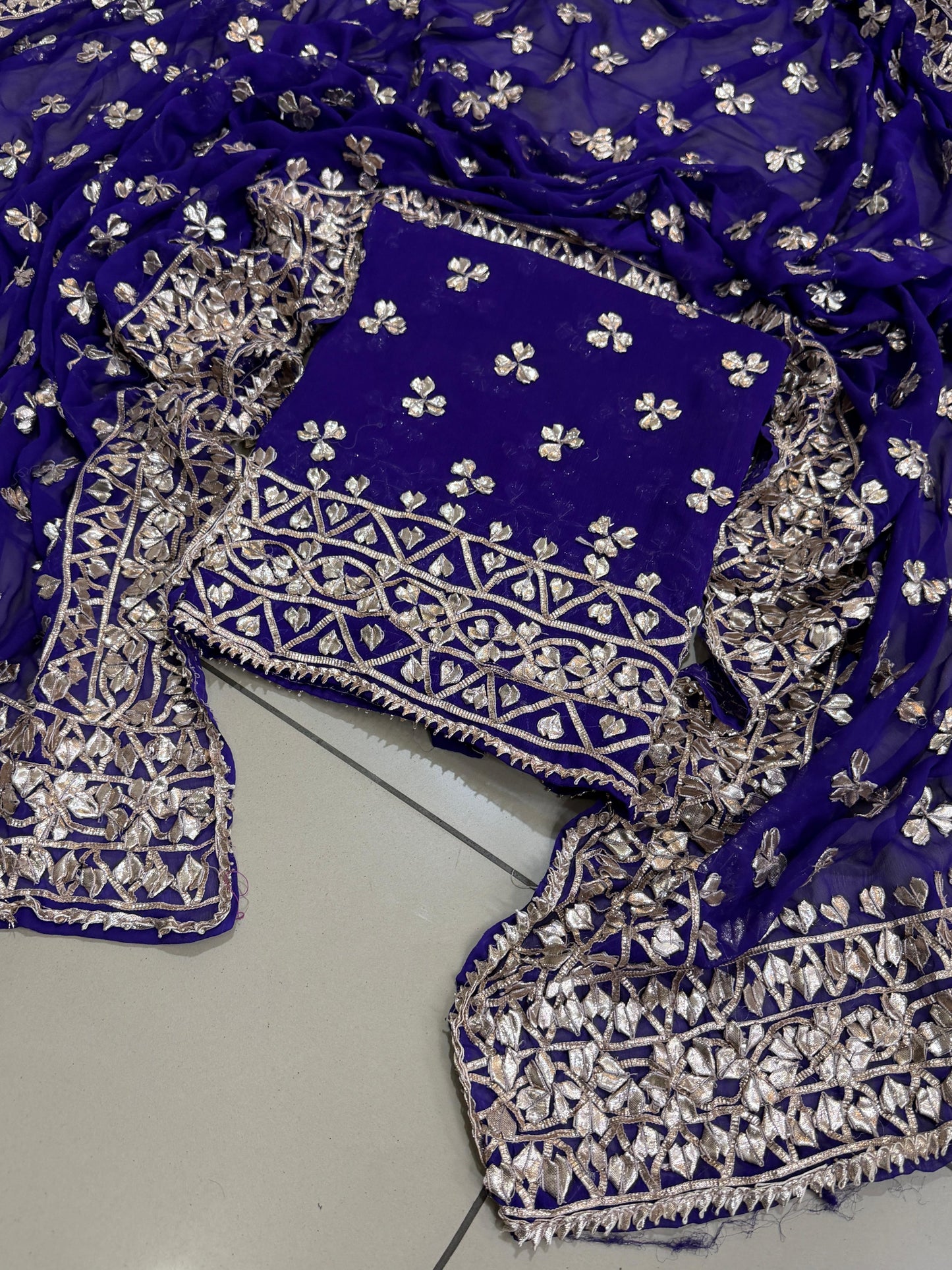Handmade LCD Gotta Work Soft Bamber Chiffon Shirt & Dupatta | Dual-Sided Embroidery