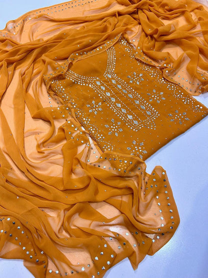 Pure Chiffon Handcrafted Mukesh & Kamdani Jaal Work Shirt with Four-Side Border Dupatta