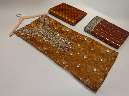 Latest Jamawar 3-Piece Suit with Hand Embroidery | Unstitched
