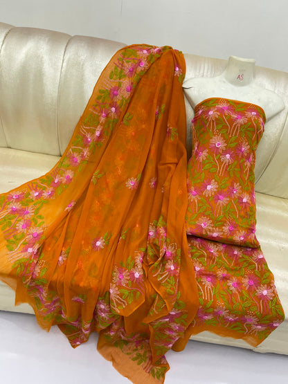 Indian Kacha Bor Jaal 2-Piece Suit | Unstitched Chiffon