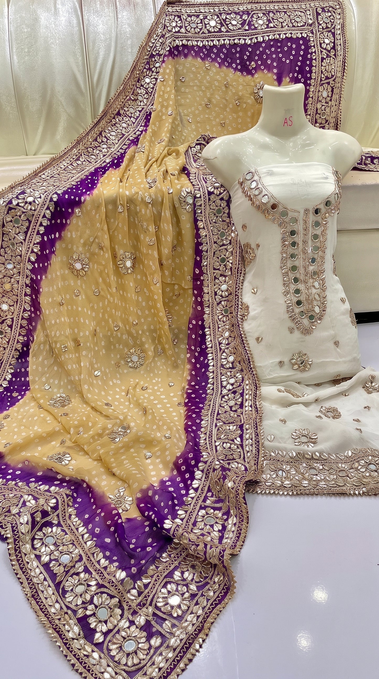 Hand-Embroidered Chunri Mirror & Gotta Jaal Bamber Chiffon Shirt & Dupatta