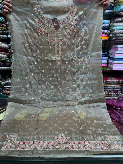 Embroidered Sheesha Silk 3PC Suit with Dupatta