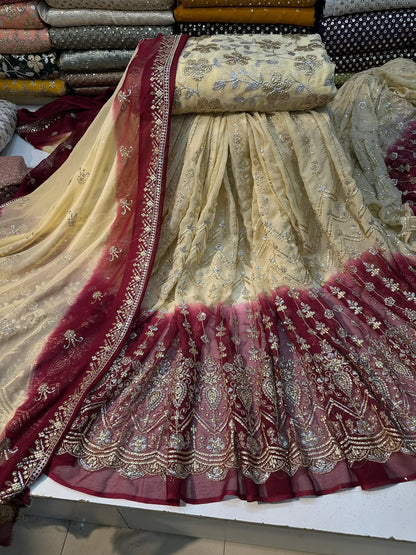 Tie & Dye Chiffon Lehenga Set with Katori Sequence Work & Heavy Choli | 3-Piece Unstitched