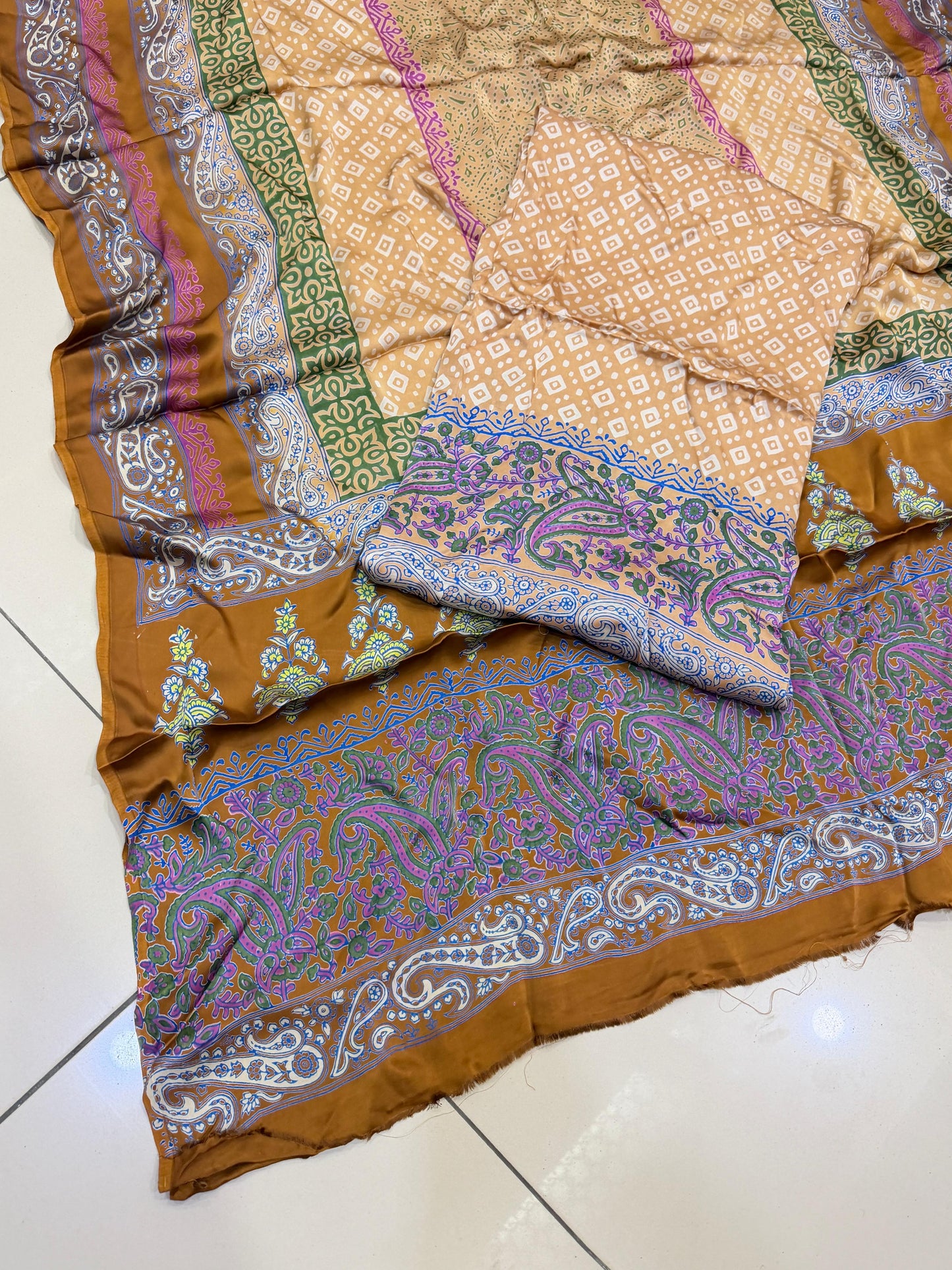 Pure Shamoz Silk Block Print & Chunri Print Wedding Wear Suit | 3-Yards Shirt & Dupatta