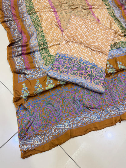 Pure Shamoz Silk Block Print & Chunri Print Wedding Wear Suit | 3-Yards Shirt & Dupatta