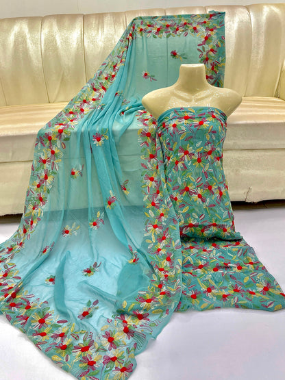 Indian Kacha Bor Jaal 2-Piece Suit | Unstitched Chiffon