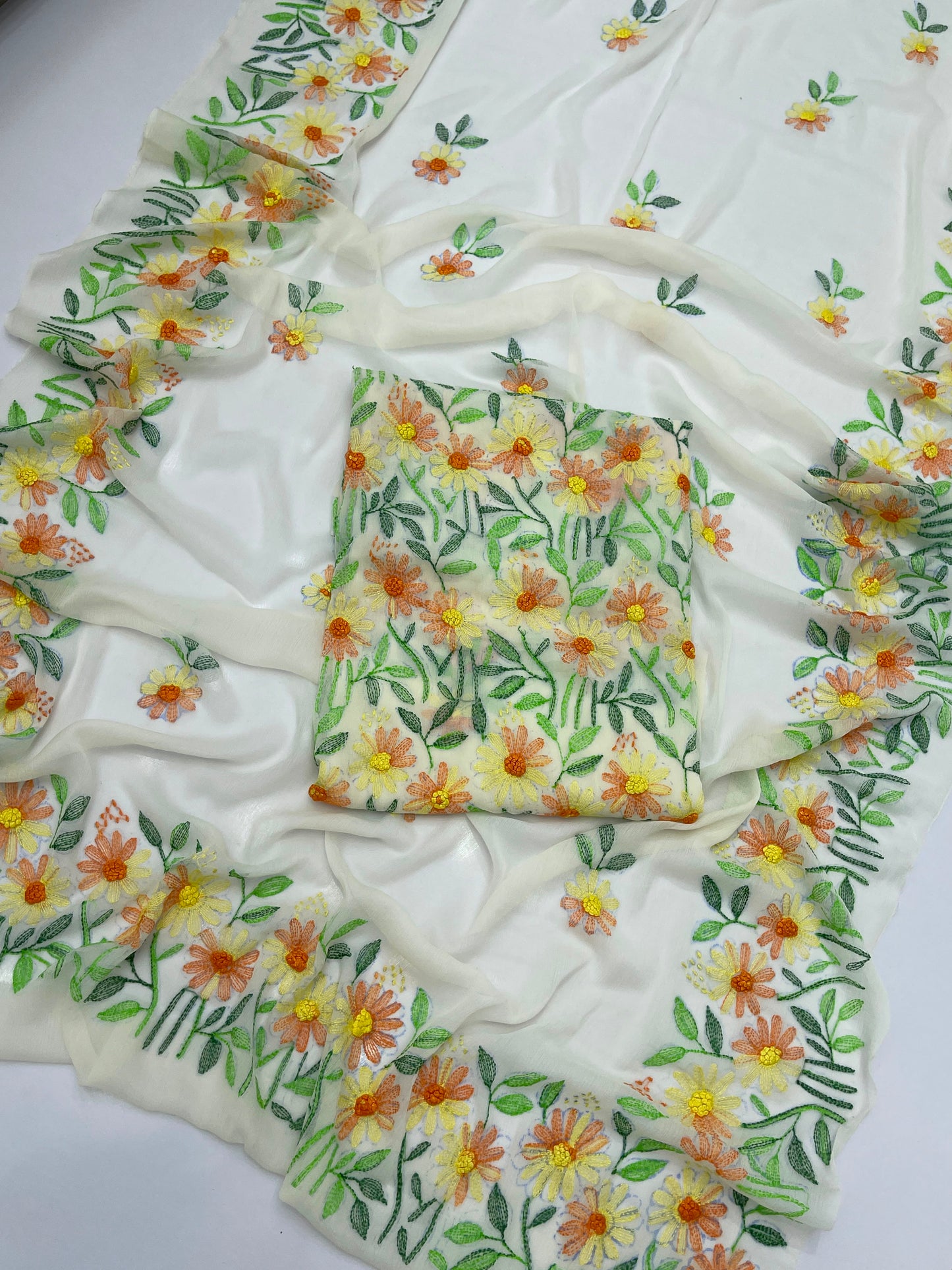 Indian Kacha Bor Jaal 2-Piece Suit | Unstitched Chiffon