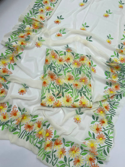 Indian Kacha Bor Jaal 2-Piece Suit | Unstitched Chiffon
