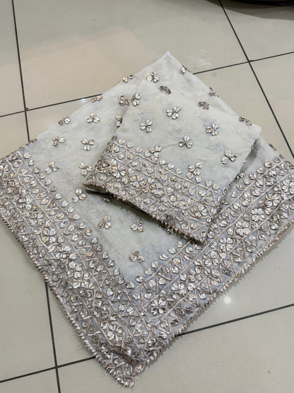 Handmade LCD Gotta Work Soft Bamber Chiffon Shirt & Dupatta | Dual-Sided Embroidery