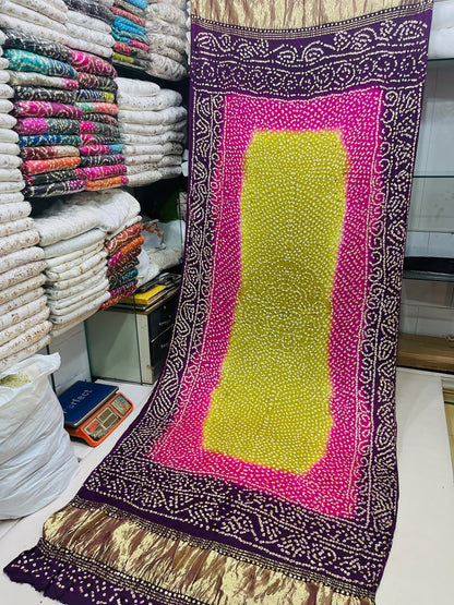 Pure Indian Gajji Silk Dupatta with Premium Golden & Silver Mukesh Work