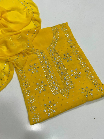 Pure Chiffon Handcrafted Mukesh & Kamdani Jaal Work Shirt with Four-Side Border Dupatta