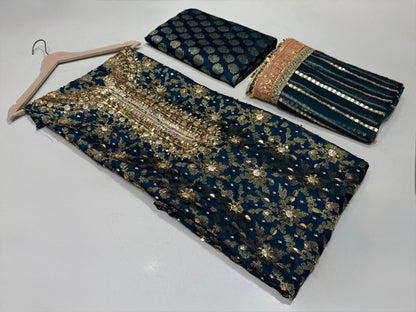 Latest Jamawar 3-Piece Suit with Hand Embroidery | Unstitched