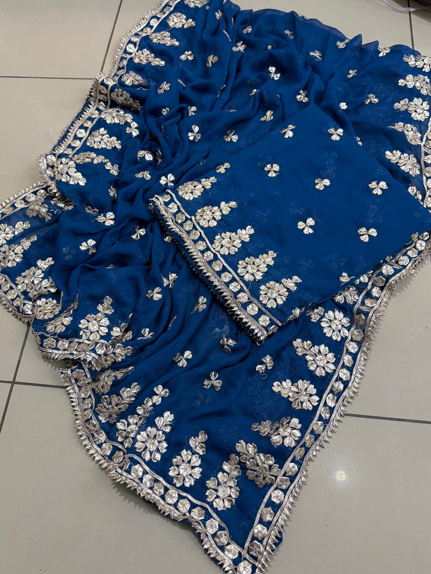 Handmade LCD Gotta Work Soft Bamber Chiffon Shirt & Dupatta | Dual-Sided Embroidery